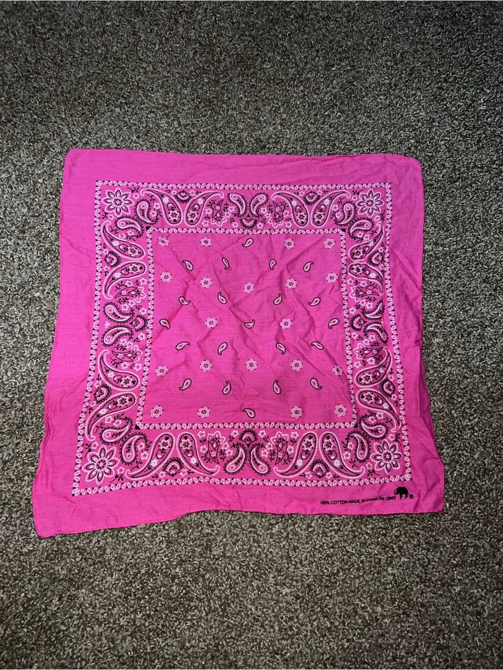 Elephant Vintage OG Bright Pink White Black Paisley Bandana Scarf